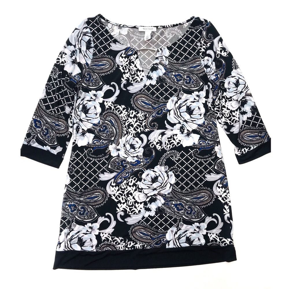 WHBM Black Paisley Long Sleeve Tunic/Minidress L